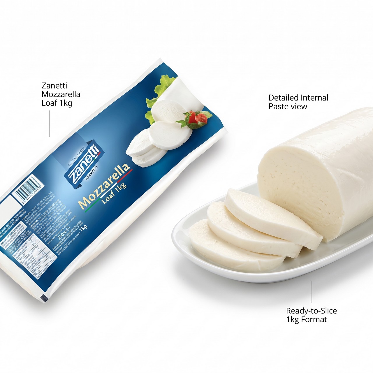 Cheese Mozzarella Loaf 1kg - Zanetti Brand